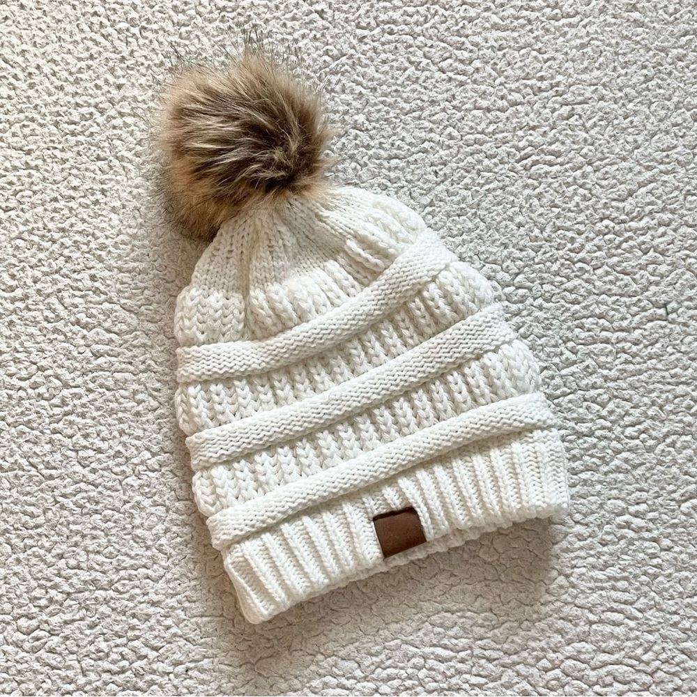 Faux Fur Pompom Knit Beanie